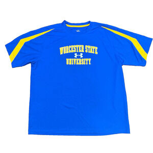 Under Armour Shirt Mens XL Blue Logo Heat Gear Performance Tech Active Stretch
